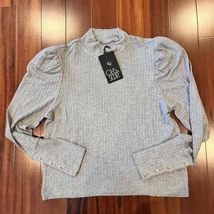Chaser Gray Waffle Top Knit Long Sleeve Puff Shoulder Cuff Sweater New NWT Small